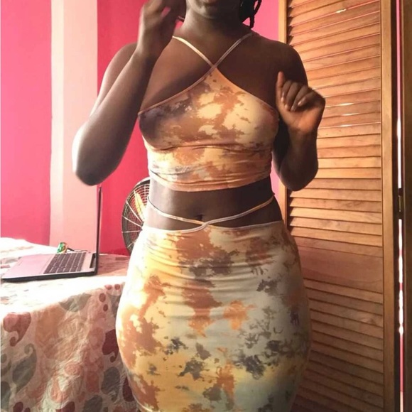 Tie Dye Crop Halter Top & Crisscross Waist Skirt Set - Picture 6 of 15